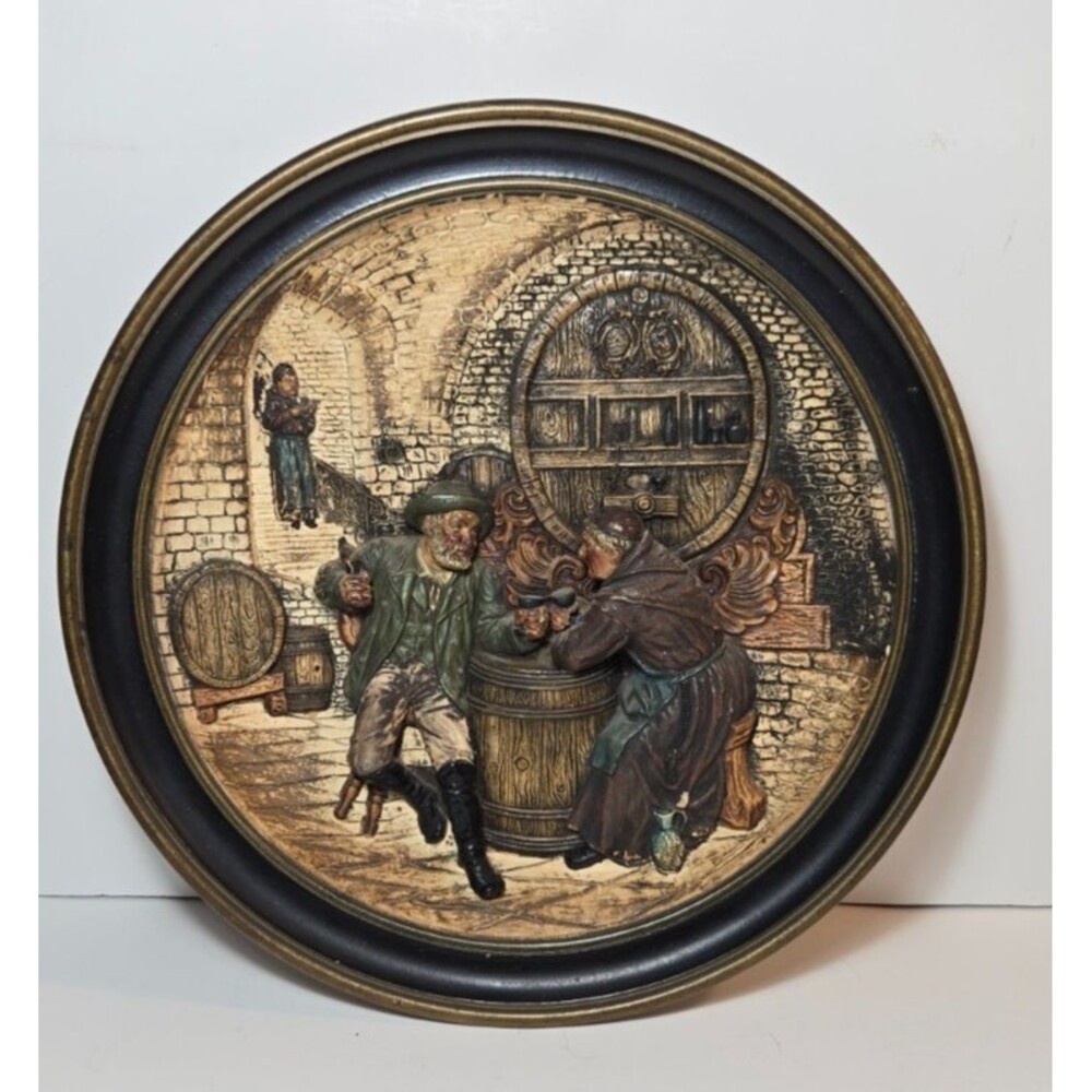 Antique 1800s Musterschutz Johann Maresch Wine Cellar Relief Charger Decor Plate